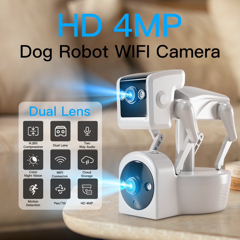 Home Security Robot Dog - Kamera anjing Robot lensa ganda 1080P