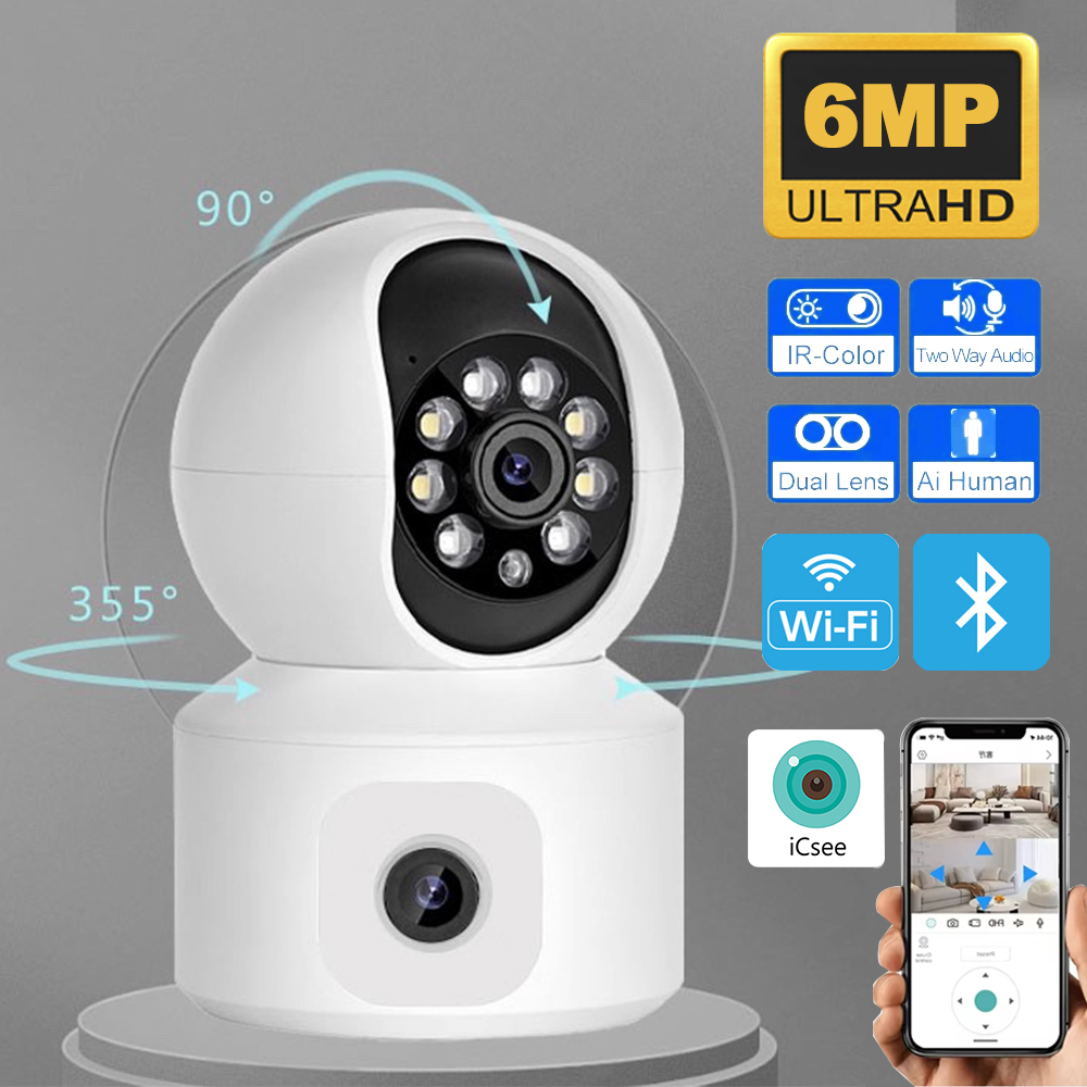Kamera IP WiFi iCsee 6MP Lensa - Home Security Robot ulasan dan harga