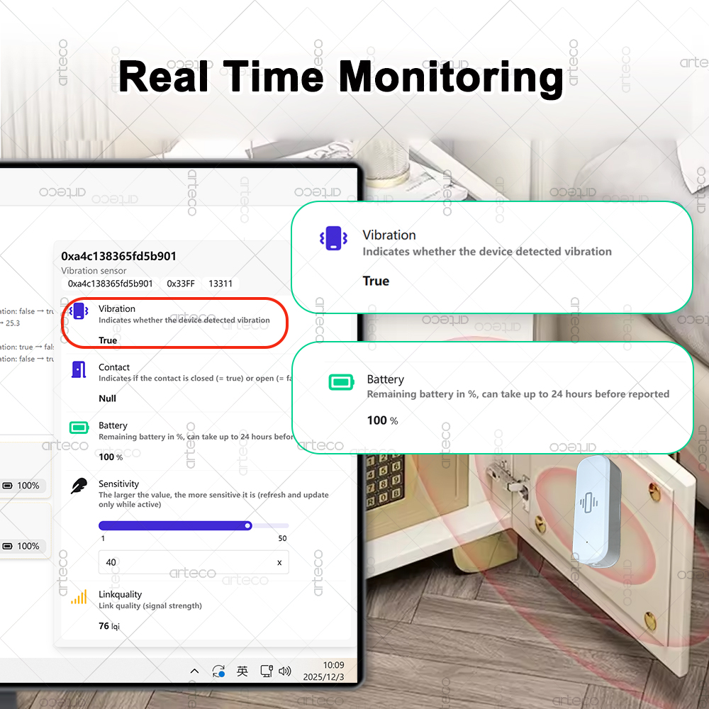 Sensor Getaran Cerdas ZigBee S - Home Security Monitor ulasan dan harga