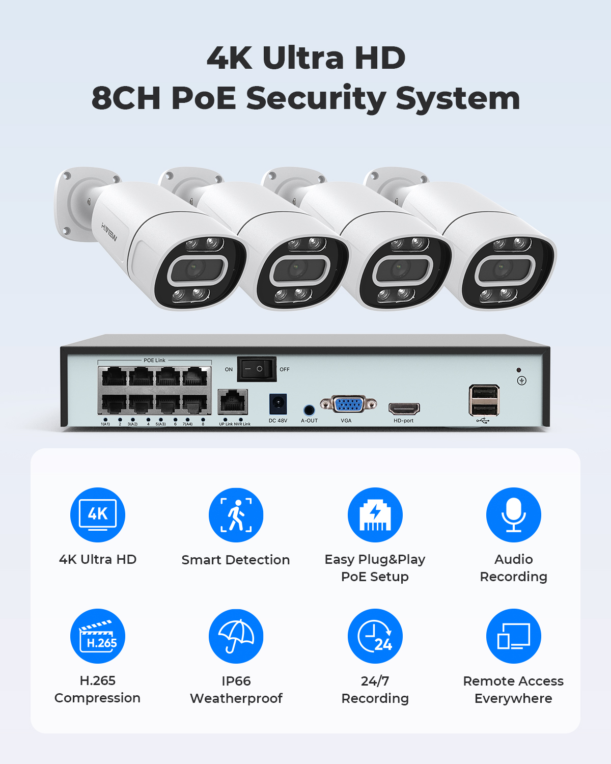 H.View 4K 5Mp 8Mp Poe Sistem K - Home Security System Installation ulasan dan harga